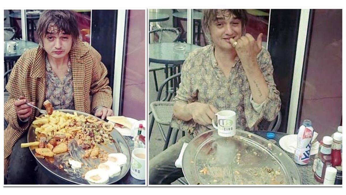 combo pete doherty en proceso de devorar un mega desayuno