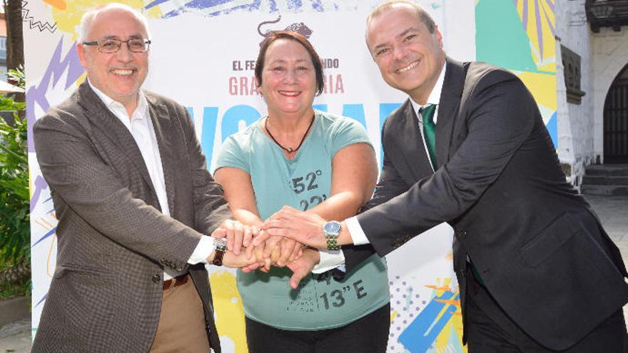 Antonio Morales, Dania Dévora y Augusto Hildalgo, en la presentación de Womad 2017