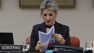 Yolanda Díaz, este lunes en la Comisión de Trabajo del Congreso de los Diputados.