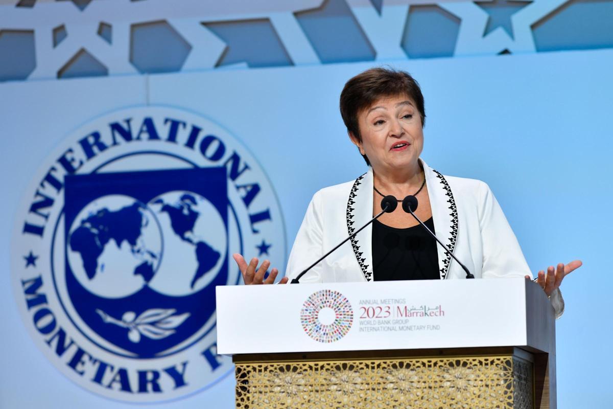 La directora gerente del FMI, Kristalina Georgieva, en la asamblea anual de Marrakech.