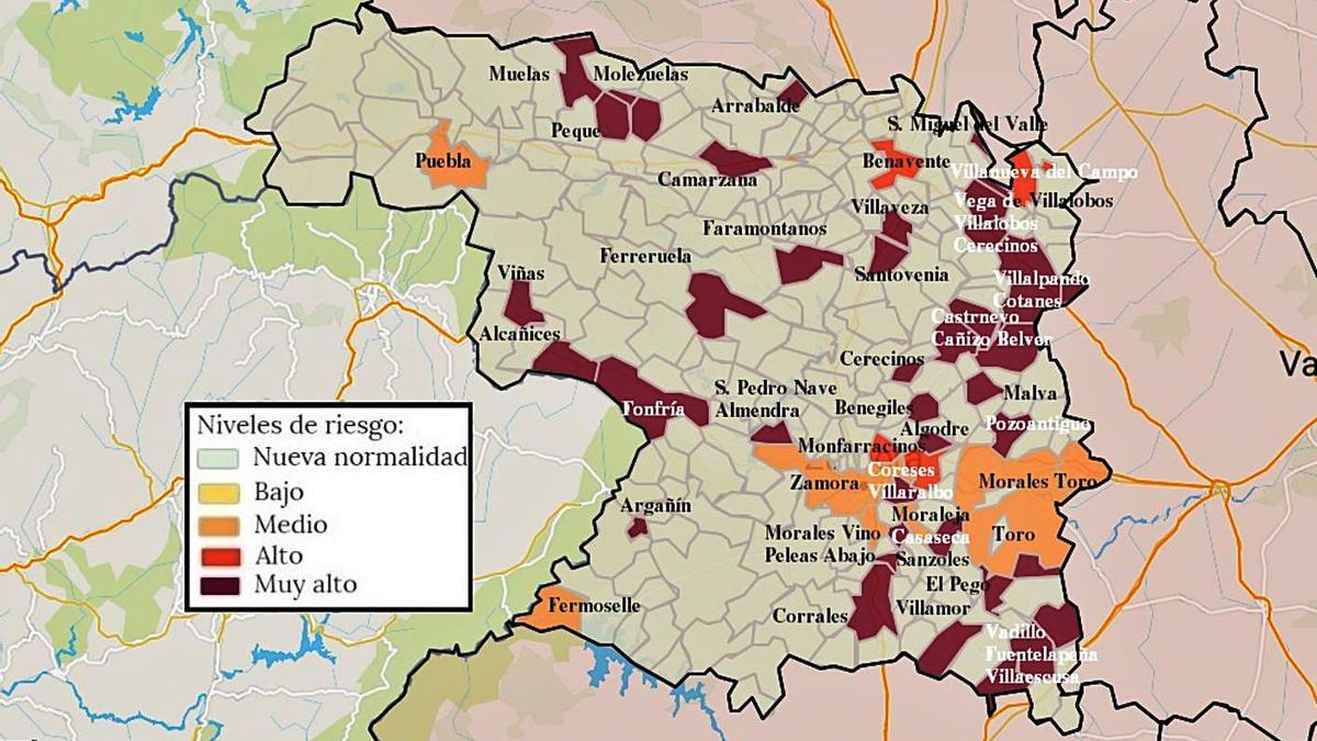 Mapa de las 48 localidades con algún contagio de coronavirus en los últimos 14 días. | L.O.Z.