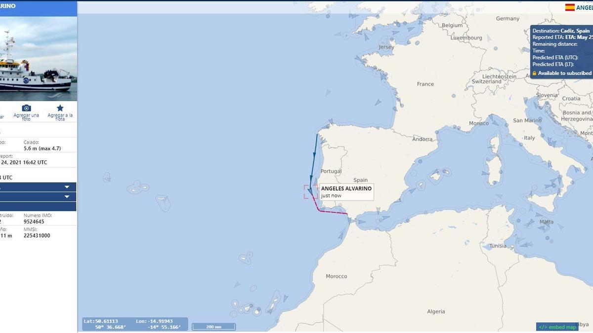 Trayectoria del buque Ángeles Alvariño