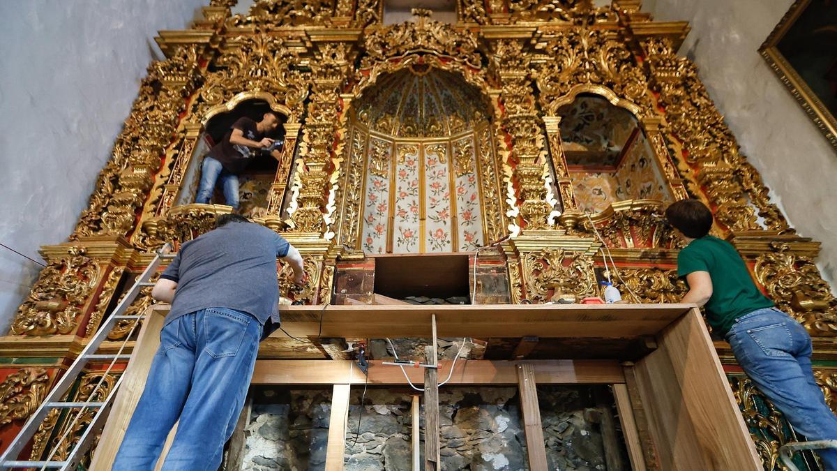 Estado del retablo de María de la O, que se descubrirá el viernes.