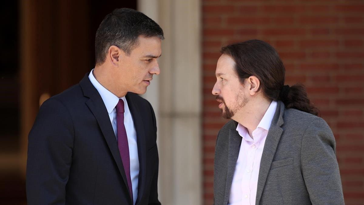 Pedro Sánchez y Pablo Iglesias, en un encuentro en Moncloa.