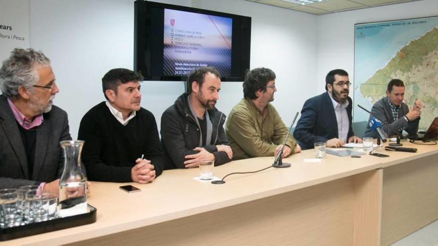 Vicens Vidal, acompañado de los consellers de Menorca y Eivissa y los técnicos, ayer.