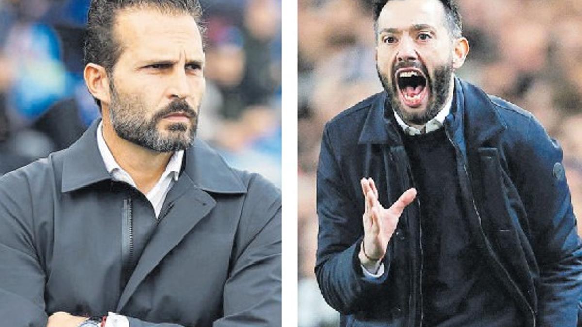 Rubén Baraja y Carlos Corberán, durante sendos partidos con el Valencia CF. | EFE