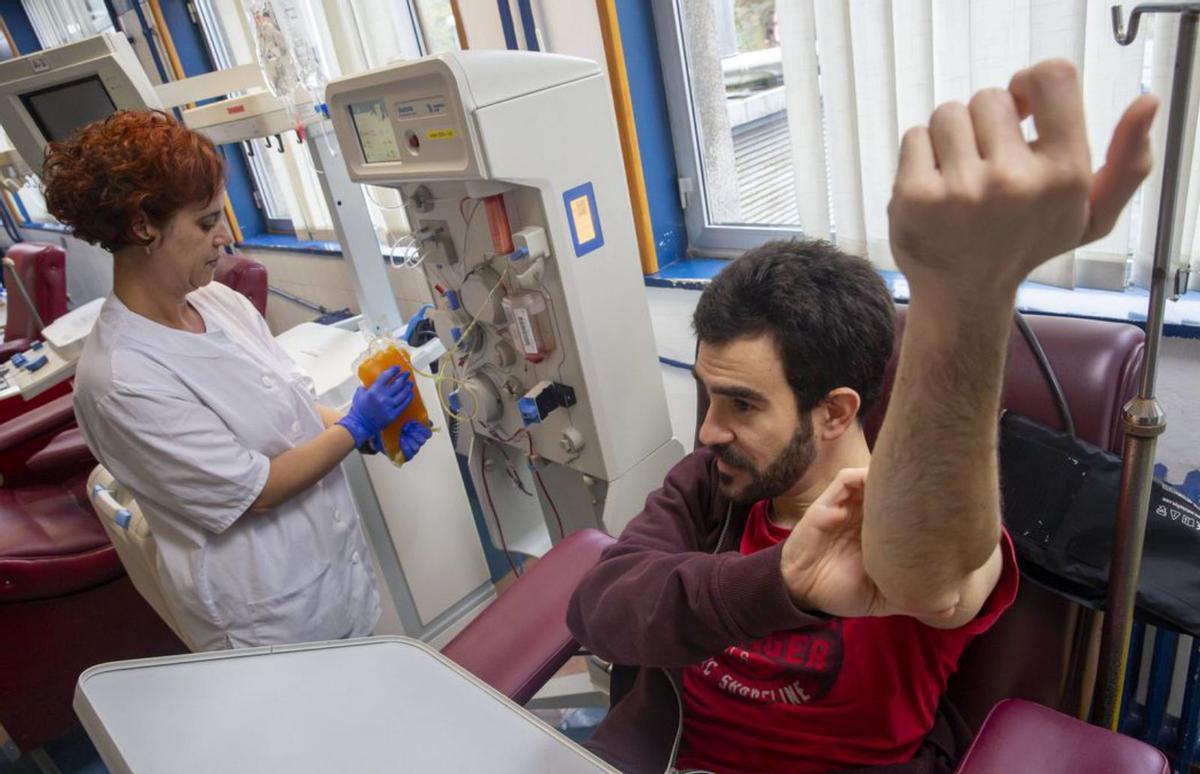 1) Las técnicos de laboratorio Lucía Solís, a la izquierda, y Begoña Fernández, procesan bolsas en el Centro Comunitario de Sangre y Tejidos. 2) La doctora Ana María Ojea muestra un paquete de bolsas vacías. 3) La enfermera Nuria García extrae sangre a Mercedes Álvarez en un autobús de donación, en el barrio de La Florida (Oviedo). 4) Pelayo Suárez dona plasma en el Centro Comunitario, en presencia de la enfermera Paloma Frechilla. | David Cabo