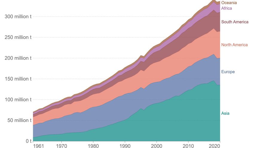 Aumento de la produccin de carne desde los aos 60 Fuente FAO Our World In Data