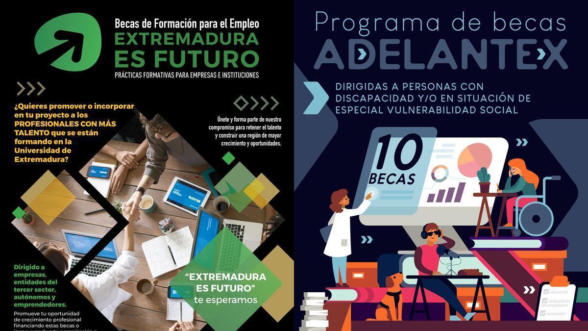 Carteles de Extremadura es Futuro y programa de becas Adelantex