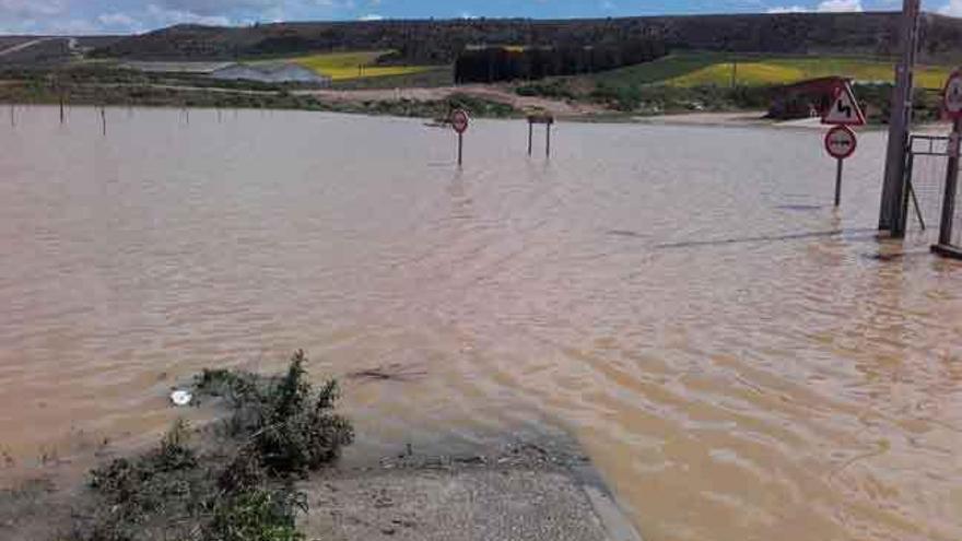 El río Valderaduey cubre por completo la carretera en Benegiles.