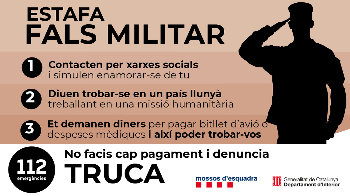 Mensaje de los Mossos sobre la estafa del falso militar