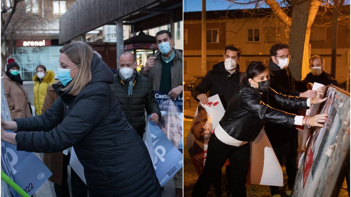 Pegada de carteles de PP y PSOE de Zamora para las elecciones de Castilla y León del 13F.