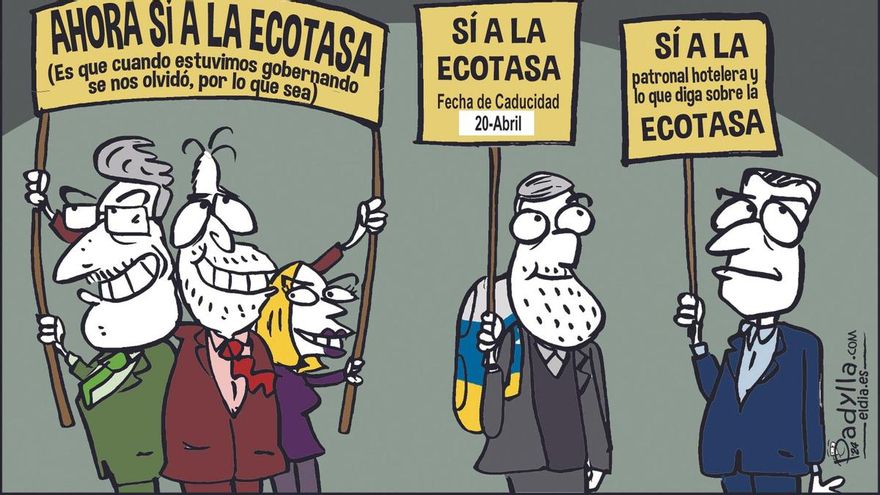 La &#039;Ecoguasa&#039;: la viñeta de Padylla con Clavijo, Ángel Víctor Torres y el resto de políticos canarios sobre la manifestación del 20 de abril