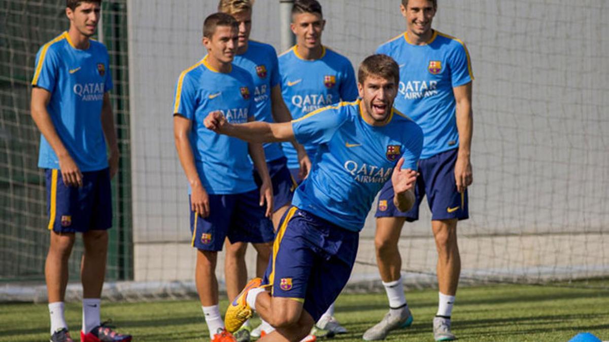 Sergio Juste, en un entrenamiento con el Barça B