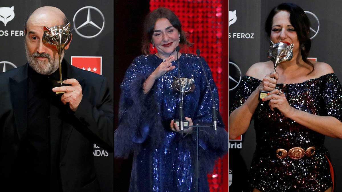 ’Photocall’ de los Premios Feroz. En la foto, Javier Cámara y Candela Peña (mejores actores) y Yolanda Ramos (mejor actriz de reparto) en los Feroz de este año.