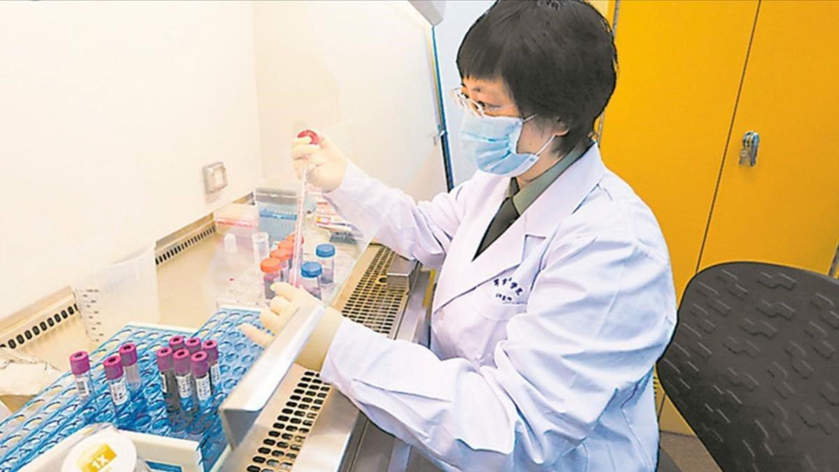 La epidemióloga china Chen Wei, trabajando en su laboratorio.