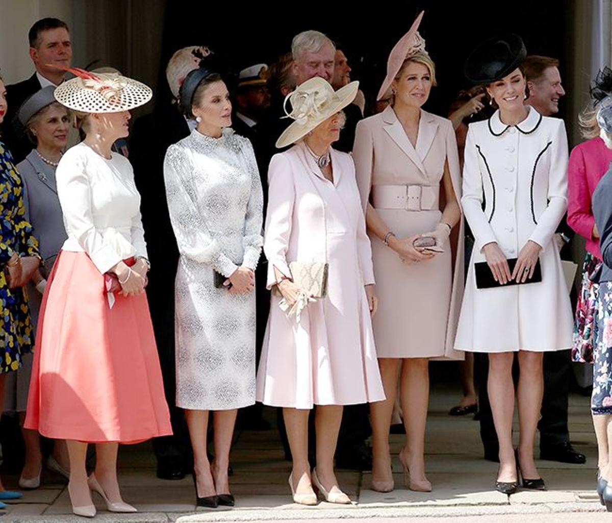 La duquesa de Wessex, Letizia Ortiz, Camilla Parker Bowles, Máxima de Holanda y Kate Middleton el Día de la Orden de la Jarretera