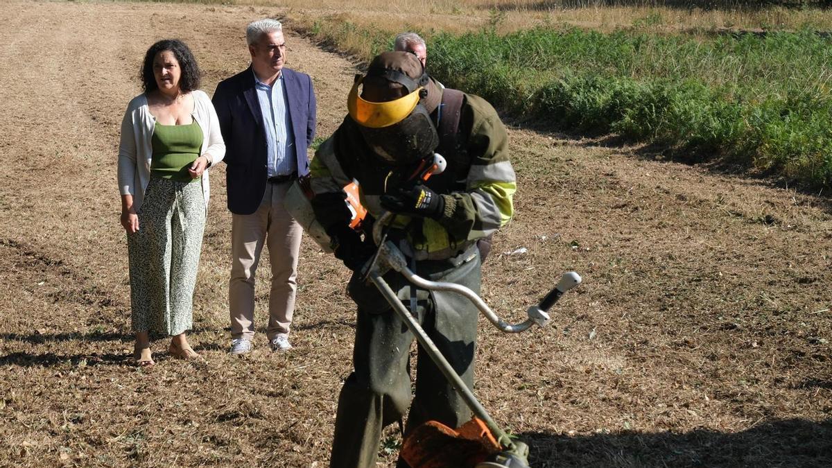 A delegada da Xunta na Coruña, Belén do Campo, acompañada do alcalde de O Pino, Manuel Taboada, na súa visita