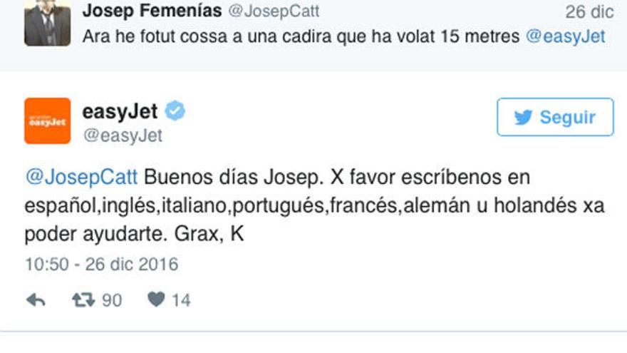 Recriminan a EasyJet que sea incapaz de atender a sus clientes en catalán