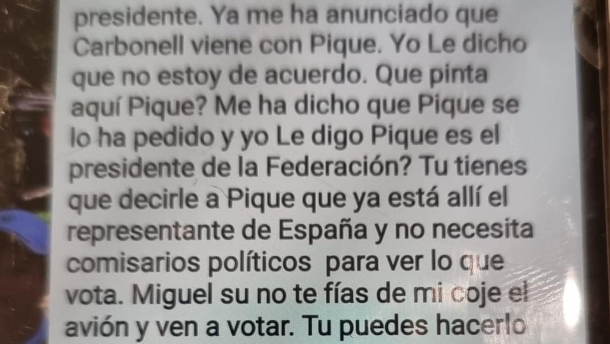 Mensaje enviado por Senz de Broto a un miembro de la Junta directiva. 