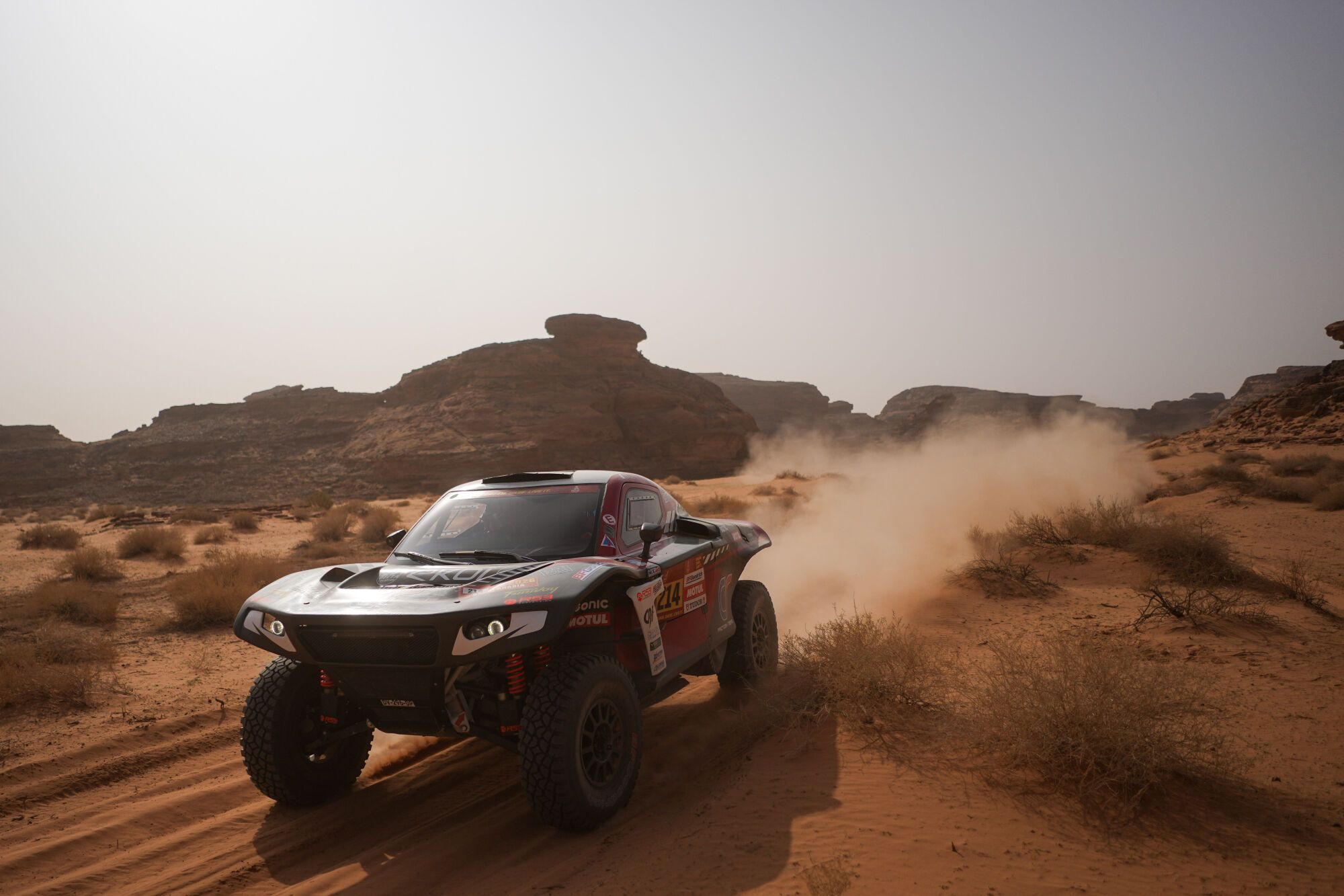 Driver Mathieu Serradori and co-driver Francois Cazalet compete during the third stage of the Dakar Rally with a start and finish in Alula, Saudi Arabia, Tuesday, Jan. 6, 2026. (AP Photo/Thibault Camus)
