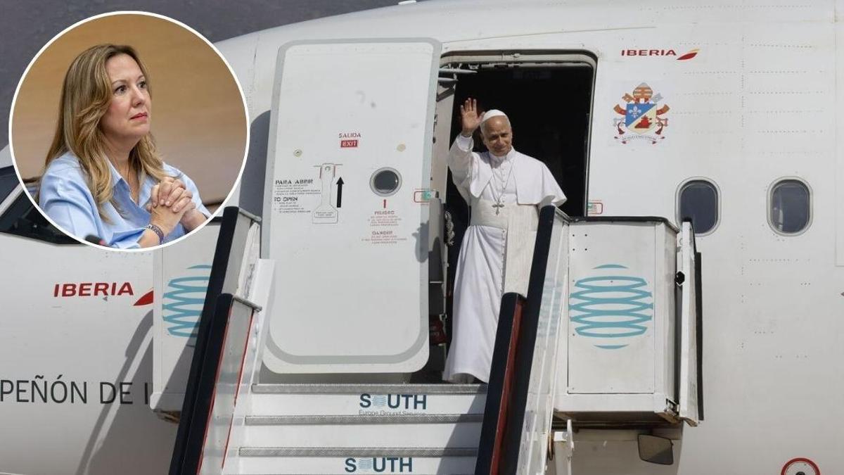 El papa León XIV a su llegada a Gran Canaria; en la miniatura, Rosa Dávila, presidenta del Cabildo de Tenerife