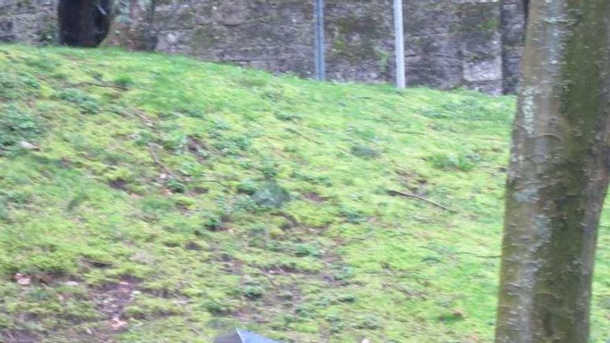 Una mujer se protege de la lluvia y el viento en A Coruña. // E.P.