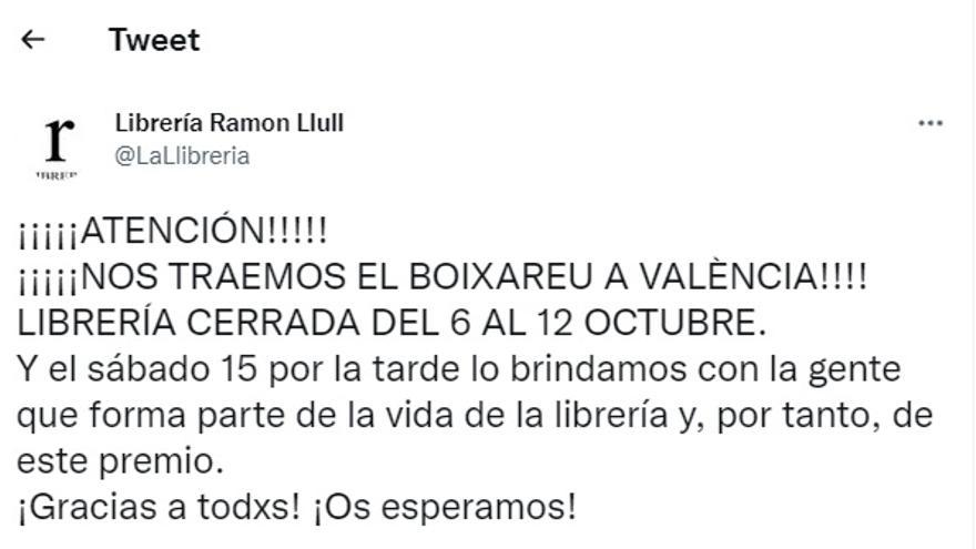 La librería Ramon Llull informa de su cierre temporal.