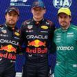 Max Verstappen, autor de la pole en China, escoltado por Sergio Perez y Fernando Alonso