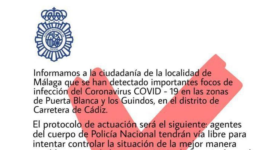 La Policía Nacional advierte contra un bulo de un supuesto foco de coronavirus.