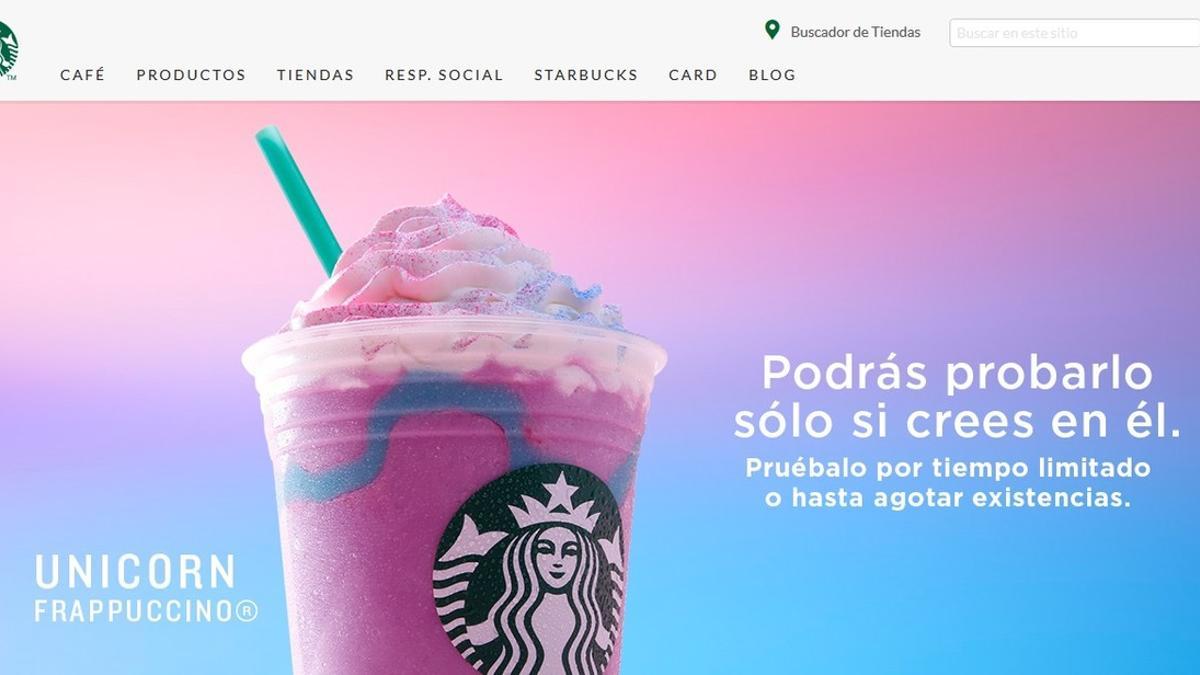 El Frappuccino Unicornio, en la web de Starbucks México.