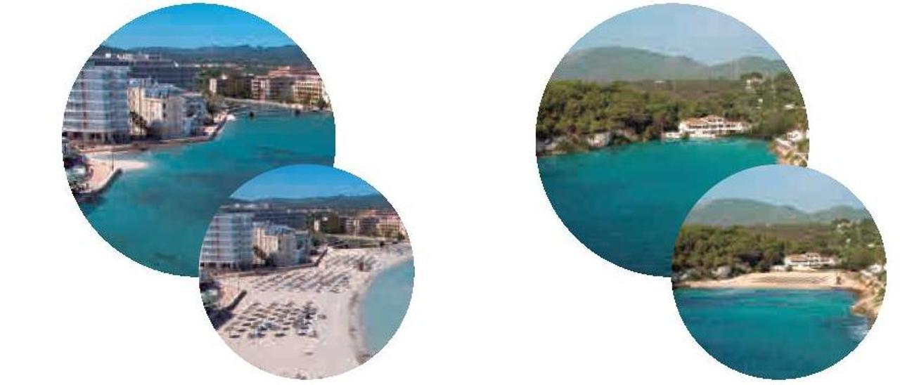 Las dos imágenes recrean cómo quedarán las playas de s’Illot y s’Estany d’en Mas debido al cambio climático.