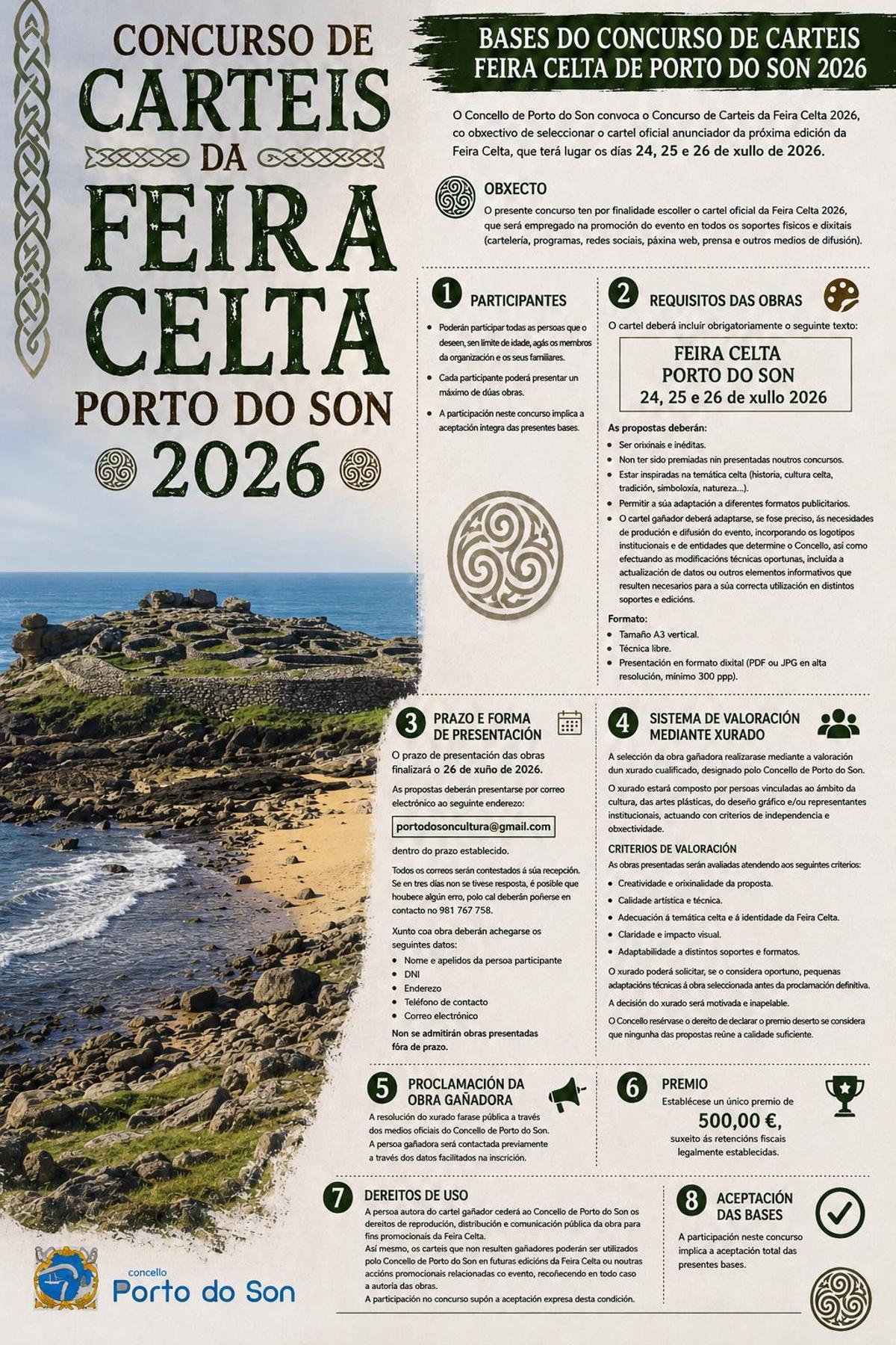 Cartel coas bases do concurso para elexir o deseño da Feira Celta de 2026.