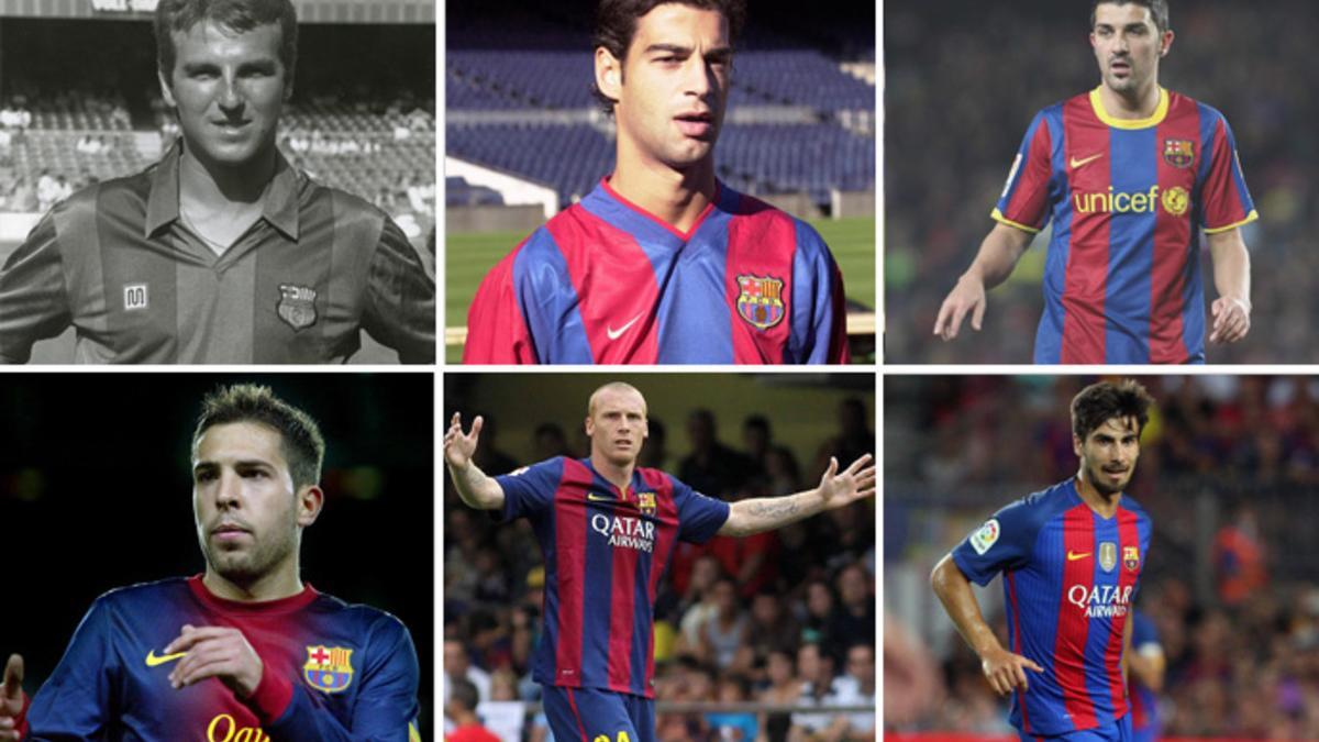 Robert Fernández, Gerard López, David Villa, Jordi Alba, Jérémy Mathieu y André Gomes, los últimos en hacer llegar al Camp Nou desde Mestalla. A ellos se unirá Paco Alcácer