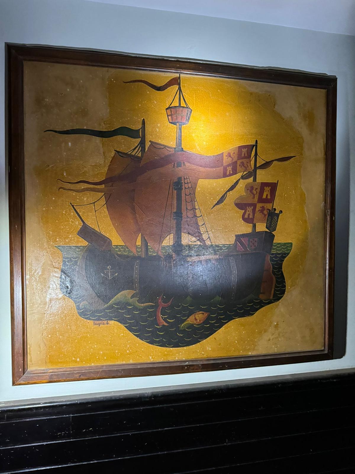 Uno de los murales de temática marina que Lugrís pintó en el local del antiguo restaurante Fornos.