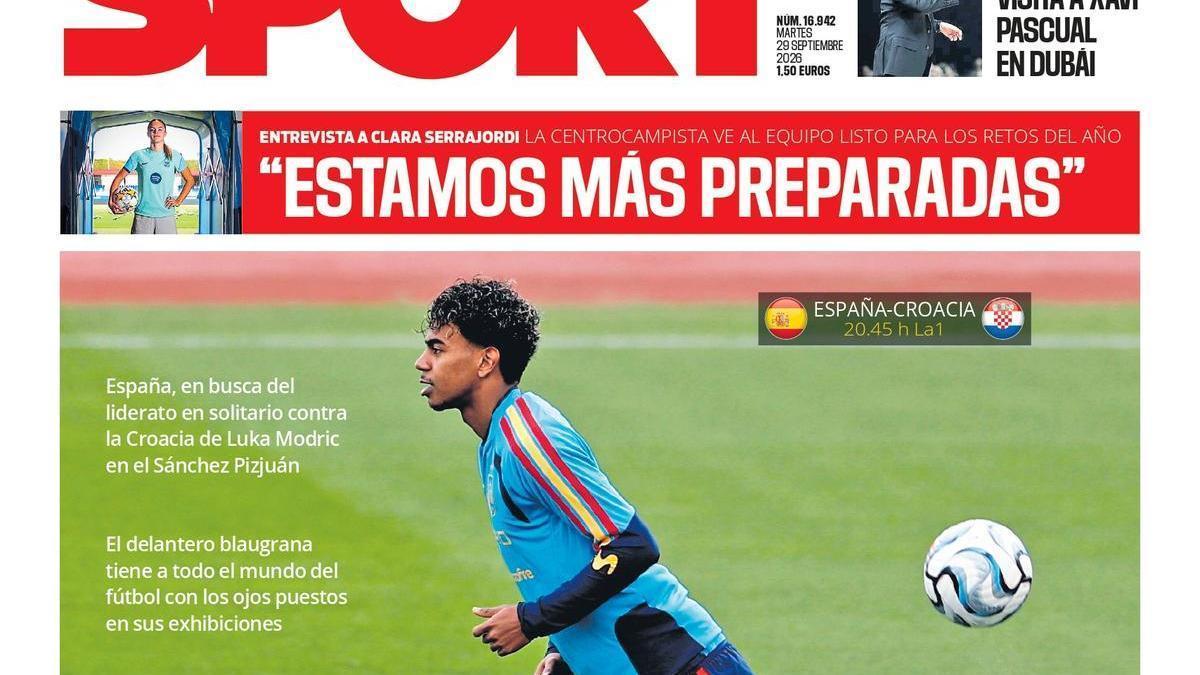 La portada de SPORT de hoy martes, 29 de septiembre de 2026
