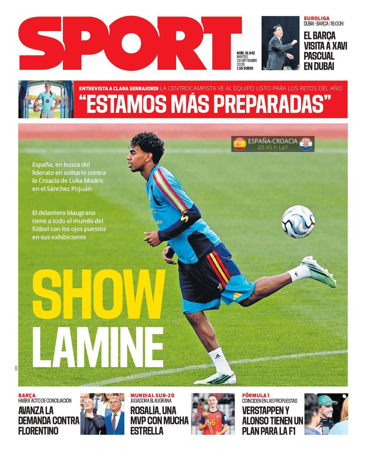 Esta es la portada de SPORT de hoy martes, 29 de septiembre de 2026