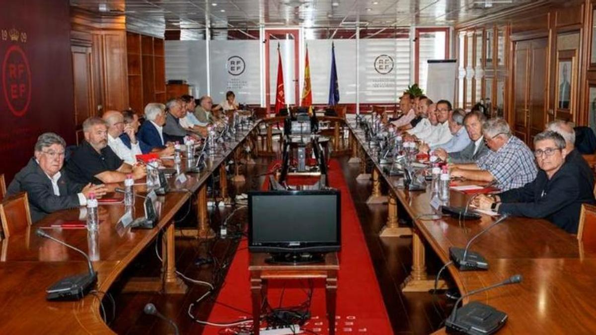 Imagen de los presidentes de las territoriales de fútbol antes de iniciar la reunión de este lunes