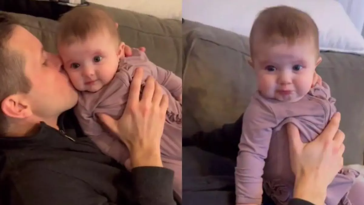 El bebé que no puede contener las lágrimas cuando su padre hace esto: Las redes mueren de ternura
