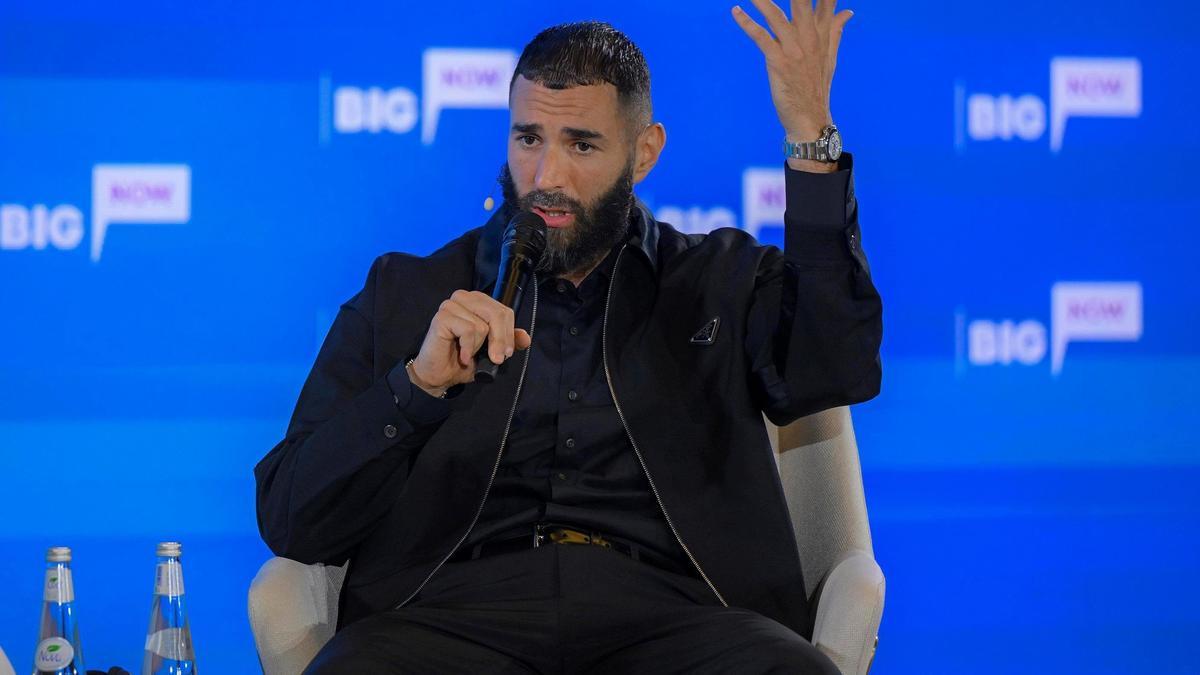 Archivo - 15 November 2023, Saudi Arabia, Diriyah: Al-Ittihad's Karim Benzema speaks during a session titled &quot;Stars in the Desert&quot; on the first day of the seventh edition of the Misk Global Forum (MGF) in the Al-Bujairi hill in Diriyah. Photo: -/Saudi Pre