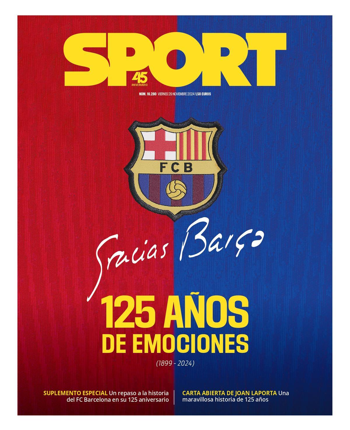 La portada SPORT de hoy, viernes 29 de noviembre de 2024