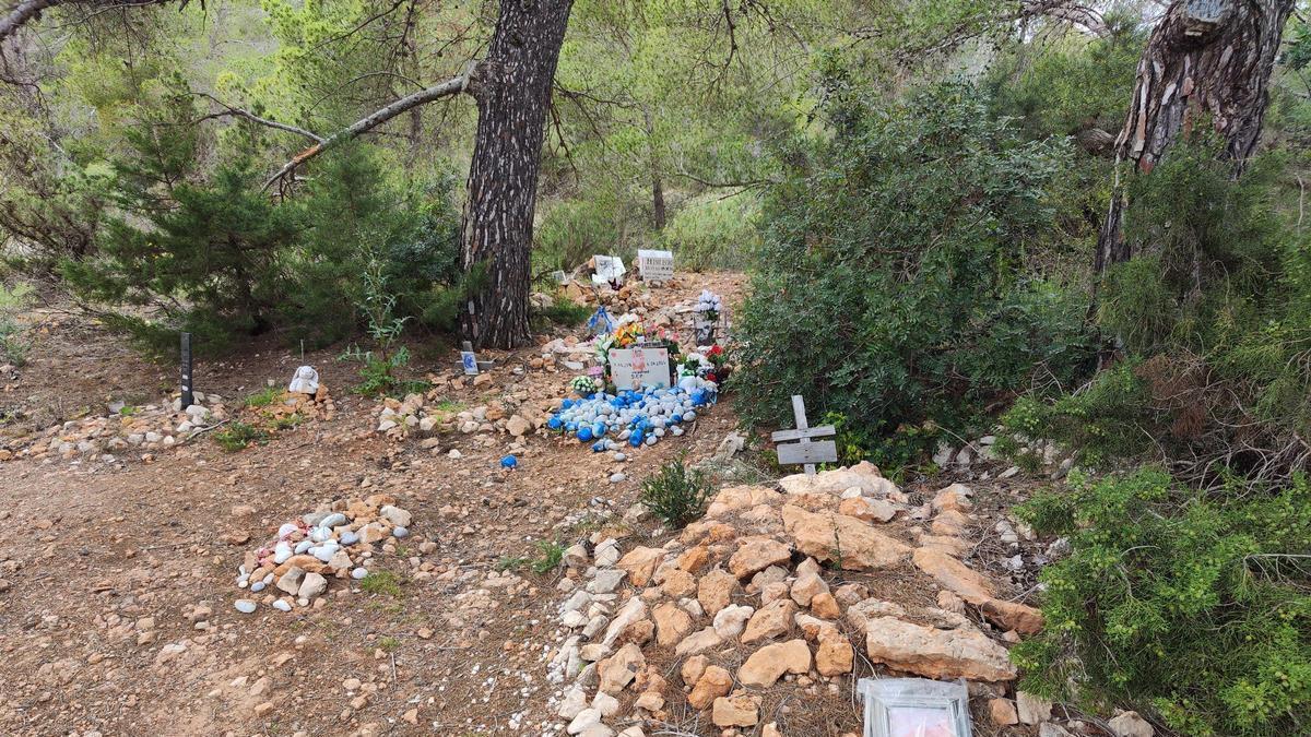 Tumbas en el cementerio ilegal de animales de sa Caleta
