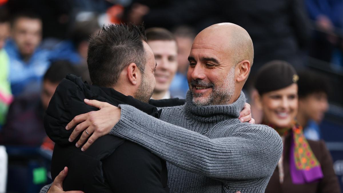 De Zerbi y Guardiola, en el saludo previo a un partido de Premier League entre Brighton y Manchester City