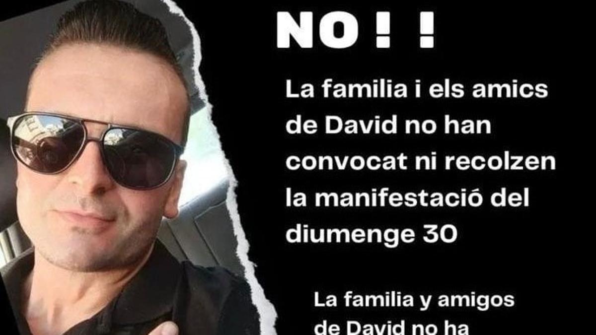 El mensaje difundido por la familia y los amigos de David Lledó.