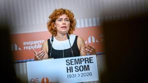La secretaria general de ERC, Elisenda Alamany, este lunes en rueda de prensa.