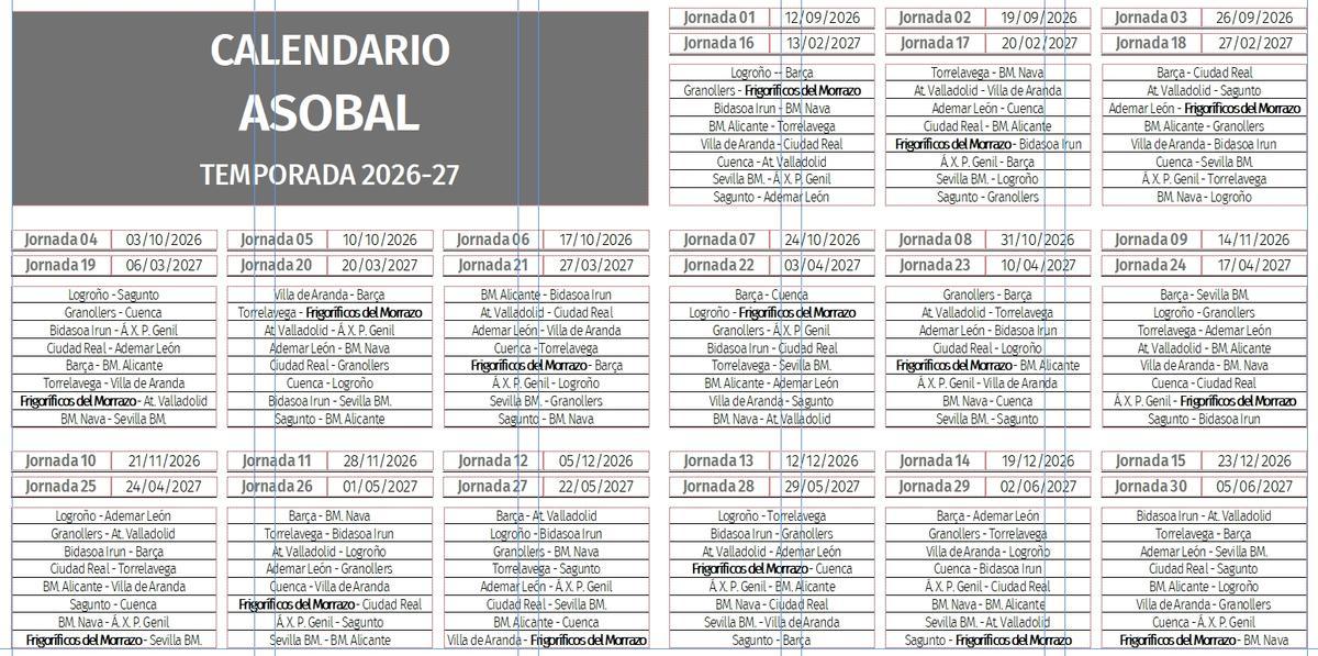 Calendario de la Liga Nexus Asobal 2026-2027.