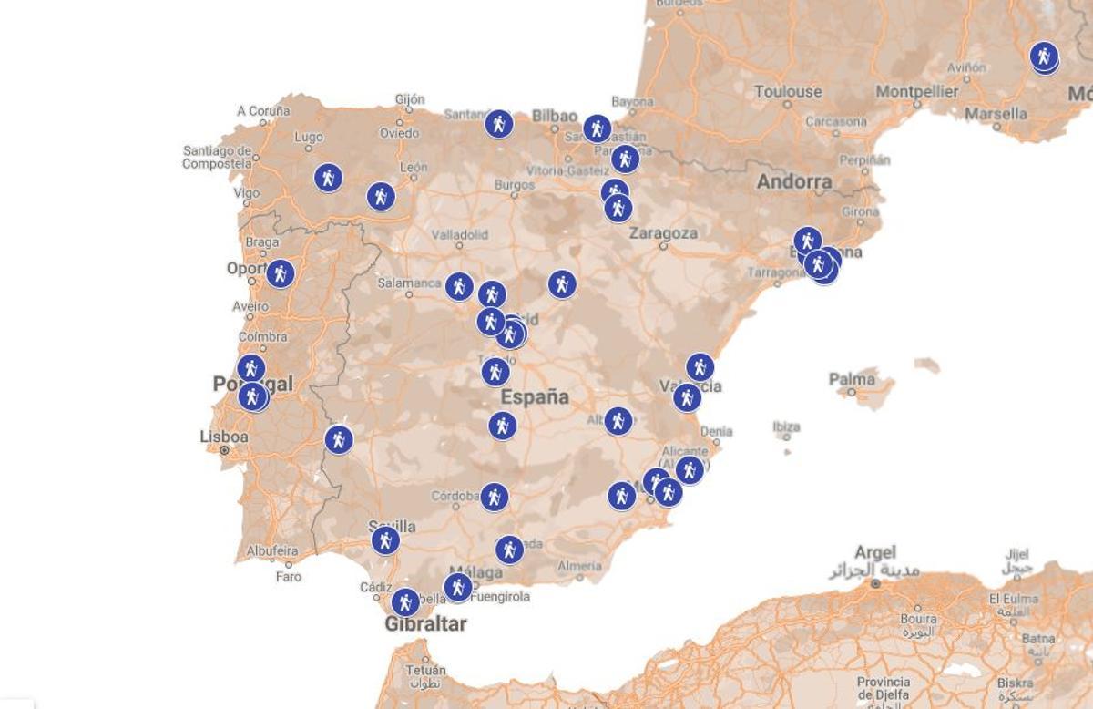 Puntos de España donde están organizadas caminatas