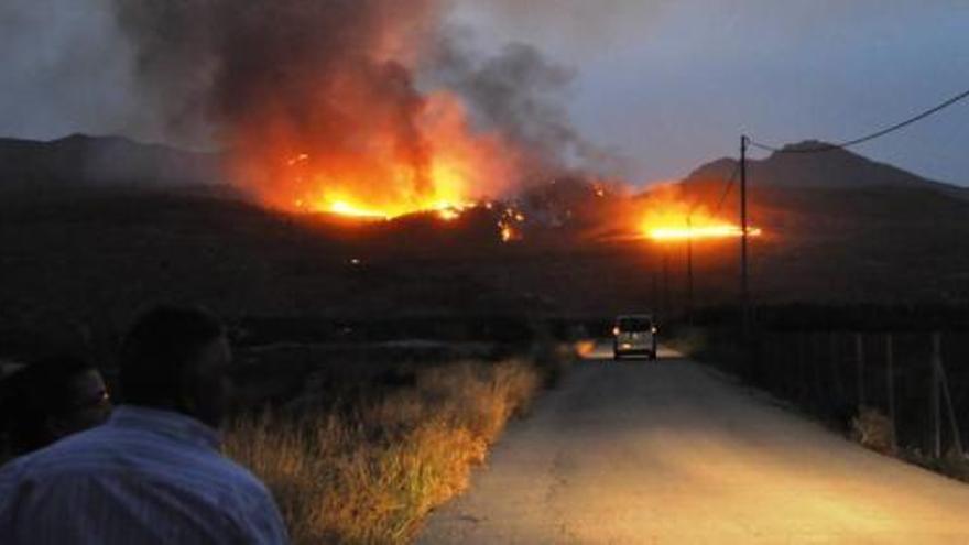 Imagen anoche del fuego quemando la sierra