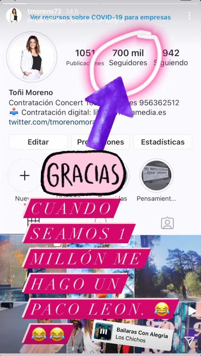 La promesa de Toñi Moreno en Instagram