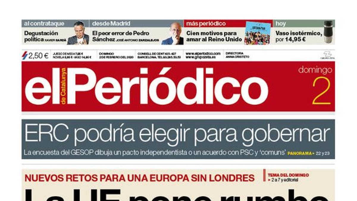 La portada de EL PERIÓDICO del 2 de febrero del 2020